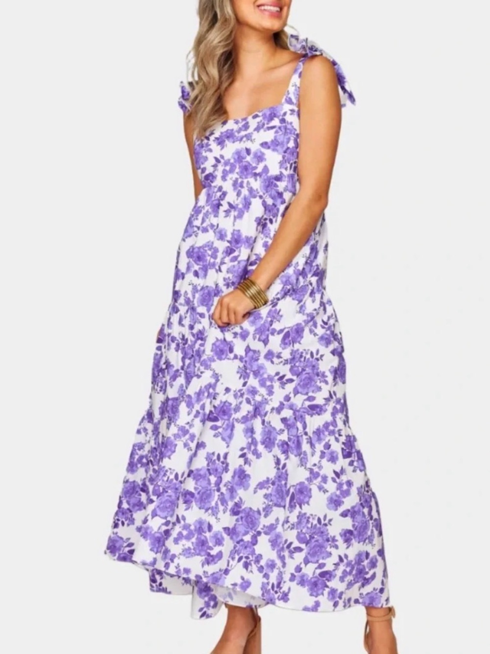Buddy Love Purple Floral Tie-Shoulder Maxi Dress